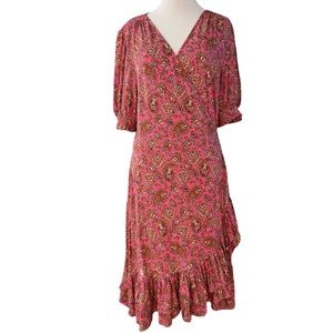 Boden Holiday Ruffle Wrap Paisley Dress, Size 12, NWT